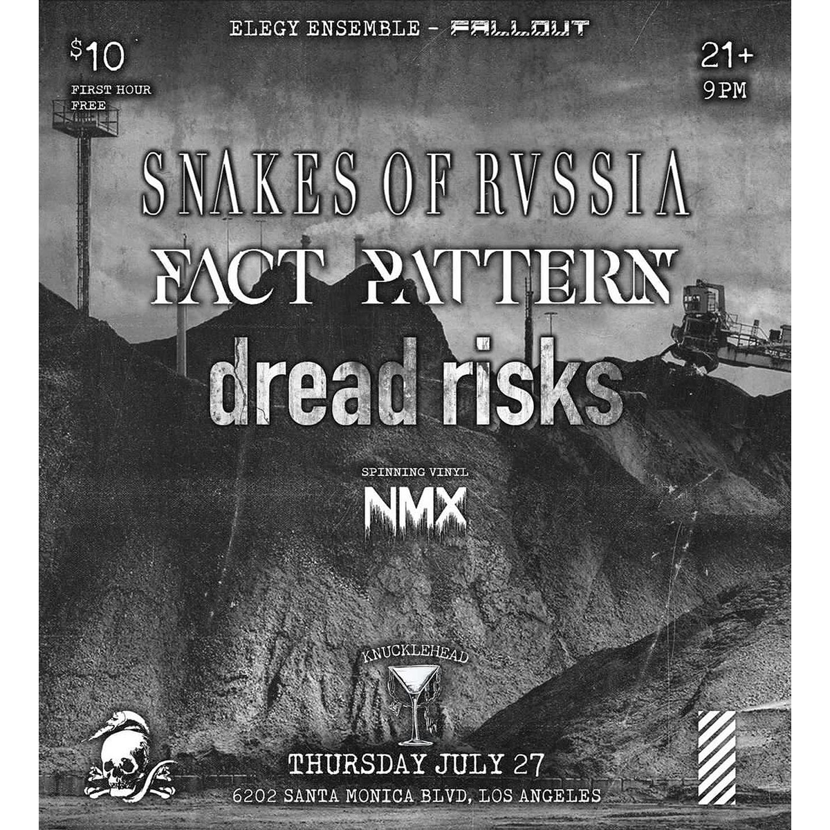 Elegy Ensemble and Fallout present Snakes of Russia, Fact Pattern, and Dread Risks at Knucklehead in Los Angeles, CA